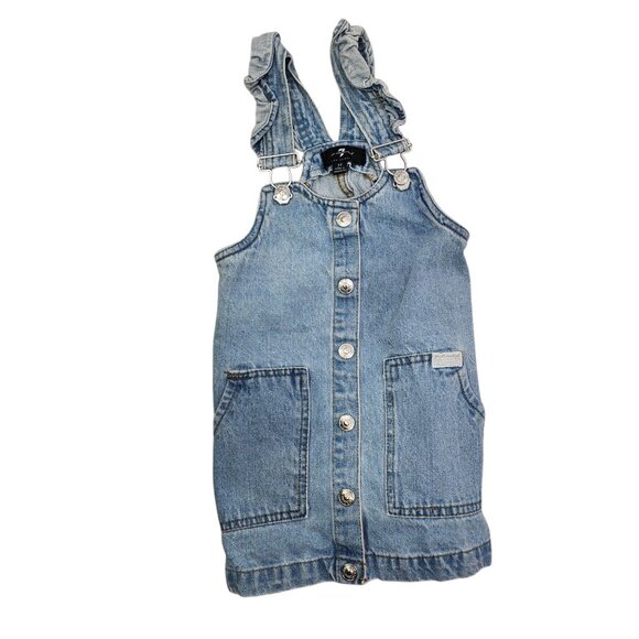 7 For All Mankind Girls Denim Overall Dress Size 3T‎ Light Wash Ruffle Straps - Picture 6 of 6